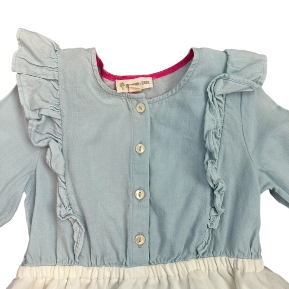 TUCKER + TATE Girls Chambray Denim Top White Cream Tulle Dress Size 4 - Picture 2 of 3